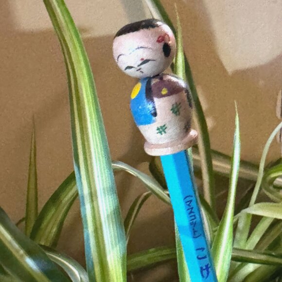 Omega Pencil with Kokeshi Topper, Japanese Folk Art, Vintage Circa 1950s - Picture 2 of 16